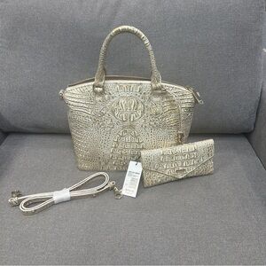 Brahmin Gold Satchel with Crocodile Texture
